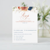 Terracotta Navy Blue Flowers Wedding RSVP Karte (Stehend Vorderseite)