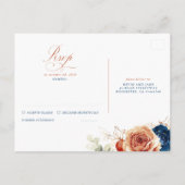 Terracotta Navy Blue Flowers Wedding RSVP Postkarte (Rückseite)