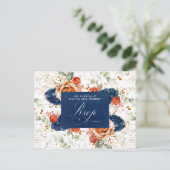 Terracotta Navy Blue Flowers Wedding RSVP Postkarte (Stehend Vorderseite)