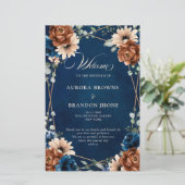 Terracotta Navy Blue Geometric Wedding Program (Stehend Vorderseite)
