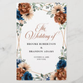 Terracotta Navy Blue Geometric Wedding Program (Vorderseite)