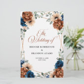 Terracotta Navy Blue Geometric Wedding Program (Stehend Vorderseite)