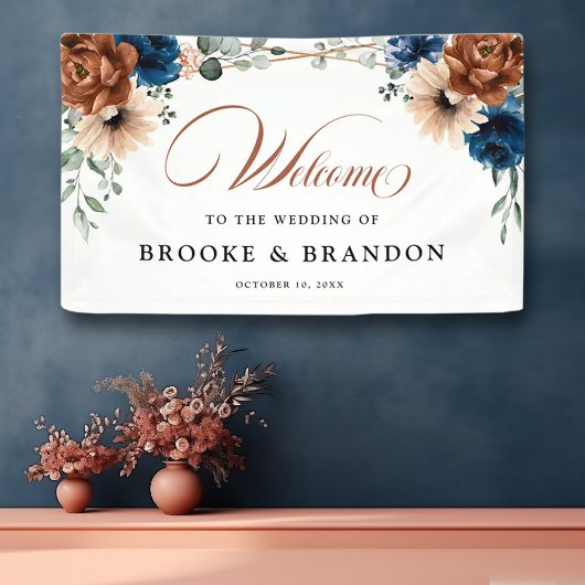 Terracotta Navy Blue Geometric Wedding Willkommen Banner