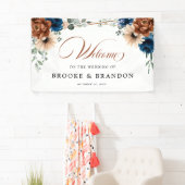 Terracotta Navy Blue Geometric Wedding Willkommen Banner (Insitu)