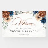 Terracotta Navy Blue Geometric Wedding Willkommen Banner (Horizontal)