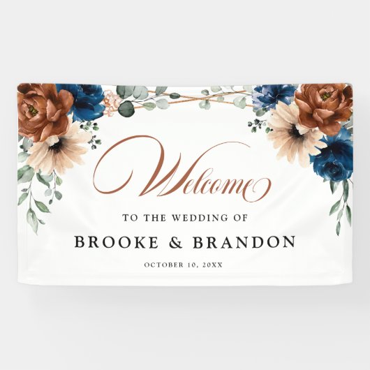 Terracotta Navy Blue Geometric Wedding Willkommen Banner (Horizontal)