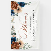 Terracotta Navy Blue Geometric Wedding Willkommen Banner (Vertikal)