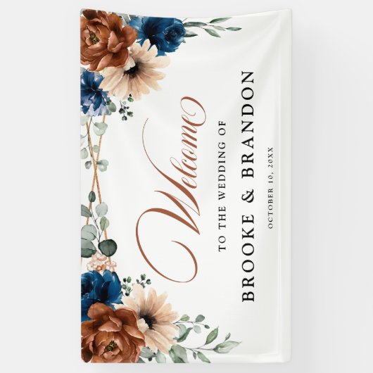 Terracotta Navy Blue Geometric Wedding Willkommen Banner (Vertikal)