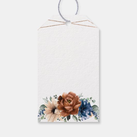 Terracotta Navy Blue Geometric Wedding Willkommen Geschenkanhänger (Rückseite)