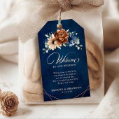 Terracotta Navy Blue Geometric Wedding Willkommen Geschenkanhänger