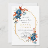 Terracotta Navy Blue Gold Flor Engagement Party Einladung (Vorderseite)