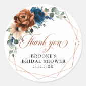 Terracotta Navy Blue Green Geometric Vielen Dank Runder Aufkleber (Vorderseite)