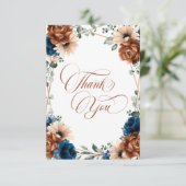 Terracotta Navy Blue Greenerity Foto Wedding Dankeskarte (Stehend Vorderseite)