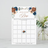 Terracotta Navy Blue Greenery Brautparty Bingo (Stehend Vorderseite)