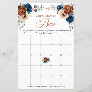 Terracotta Navy Blue Greenery Brautparty Bingo