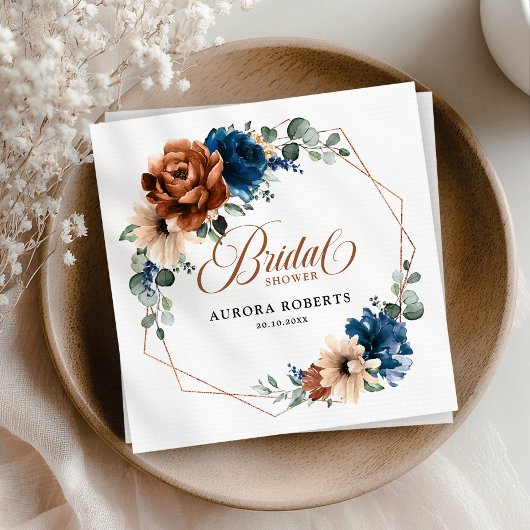 Terracotta Navy Blue Greenery Brautparty Serviette