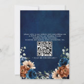 Terracotta Navy Blue Greenery Chic QR Code Wedding Einladung (Rückseite)