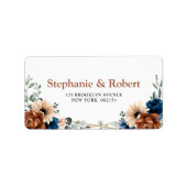 Terracotta Navy Blue Greenery Geometric Wedding Adressaufkleber (Vorne)