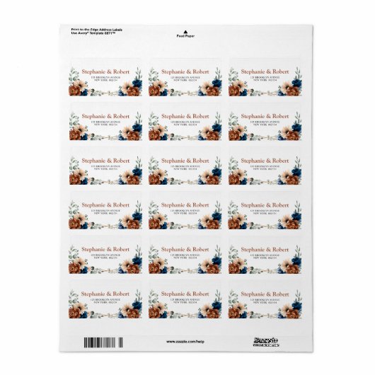 Terracotta Navy Blue Greenery Geometric Wedding Adressaufkleber (Vorne)