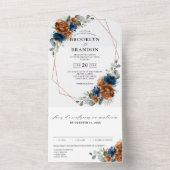 Terracotta Navy Blue Greenery Geometric Wedding Al All In One Einladung (Innen Boden)