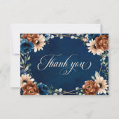 Terracotta Navy Blue Greenery Geometric Wedding Dankeskarte (Vorderseite)