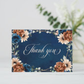 Terracotta Navy Blue Greenery Geometric Wedding Dankeskarte (Stehend Vorderseite)