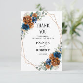 Terracotta Navy Blue Greenery Geometric Wedding Dankeskarte (Stehend Vorderseite)