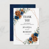 Terracotta Navy Blue Greenery Geometric Wedding Dankeskarte (Vorne/Hinten)
