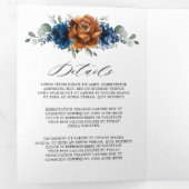 Terracotta Navy Blue Greenery Geometric Wedding Dreifach-gefaltete Programmkarte (Innen Erste Seite)