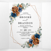 Terracotta Navy Blue Greenery Geometric Wedding Dreifach-gefaltete Programmkarte (Innenseite Mitte)