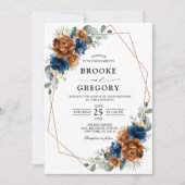 Terracotta Navy Blue Greenery Geometric Wedding Einladung (Vorderseite)