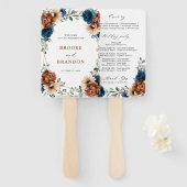 Terracotta Navy Blue Greenery Geometric Wedding Fächer (Vorne und Hinten)
