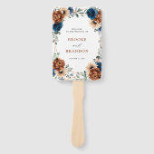 Terracotta Navy Blue Greenery Geometric Wedding Fächer (Vorderseite)