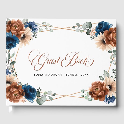 Terracotta Navy Blue Greenery Geometric Wedding Gästebuch (Vorderseite)