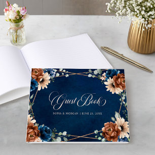 Terracotta Navy Blue Greenery Geometric Wedding Gästebuch