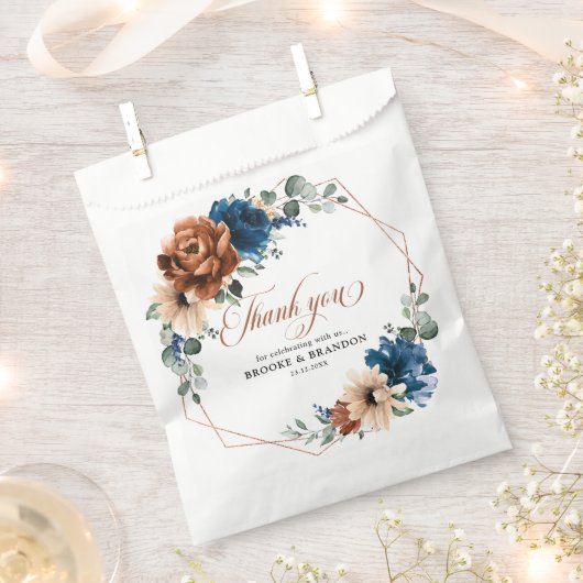 Terracotta Navy Blue Greenery Geometric Wedding Geschenktütchen (Ausgeschnitten)