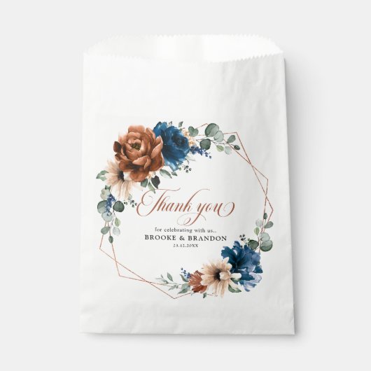Terracotta Navy Blue Greenery Geometric Wedding Geschenktütchen (Vorderseite)