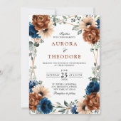 Terracotta Navy Blue Greenery Geometric Wedding in Einladung (Vorderseite)