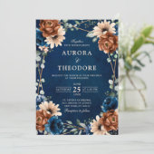 Terracotta Navy Blue Greenery Geometric Wedding in Einladung (Stehend Vorderseite)
