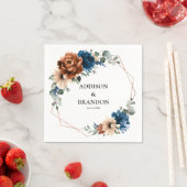 Terracotta Navy Blue Greenery Geometric Wedding Na Serviette (Beispiel)