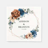 Terracotta Navy Blue Greenery Geometric Wedding Na Serviette (Vorderseite)