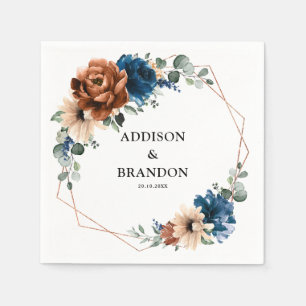 Terracotta Navy Blue Greenery Geometric Wedding Na Serviette