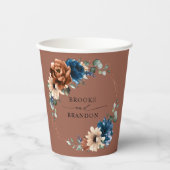 Terracotta Navy Blue Greenery Geometric Wedding Pappbecher (Vorderseite)