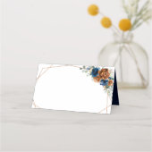 Terracotta Navy Blue Greenery Geometric Wedding Pl Platzkarte (Rückseite)