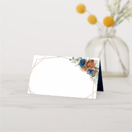 Terracotta Navy Blue Greenery Geometric Wedding Pl Platzkarte