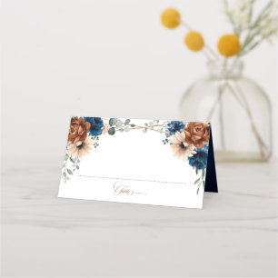Terracotta Navy Blue Greenery Geometric Wedding Platzkarte
