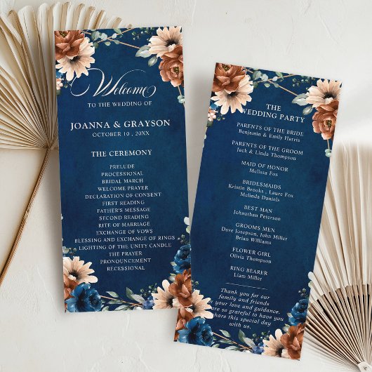 Terracotta Navy Blue Greenery Geometric Wedding Pr Programm