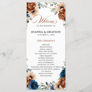 Terracotta Navy Blue Greenery Geometric Wedding Programm