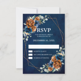 Terracotta Navy Blue Greenery Geometric Wedding RS RSVP Karte