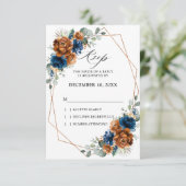 Terracotta Navy Blue Greenery Geometric Wedding RS RSVP Karte (Stehend Vorderseite)